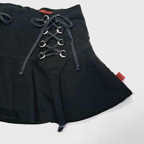 Tripp Black Double Corset Front Garter Guns Mini Skirt Rare Y2k M L Vtg Goth - Picture 4 of 16